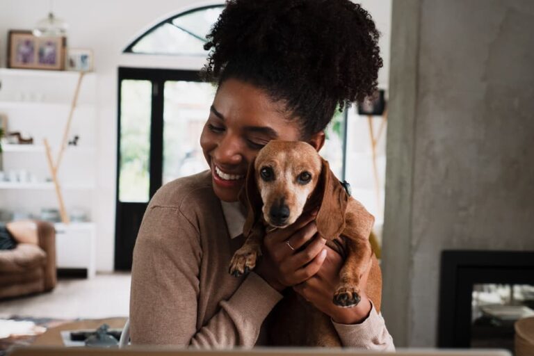 Woman with senior Dachshund