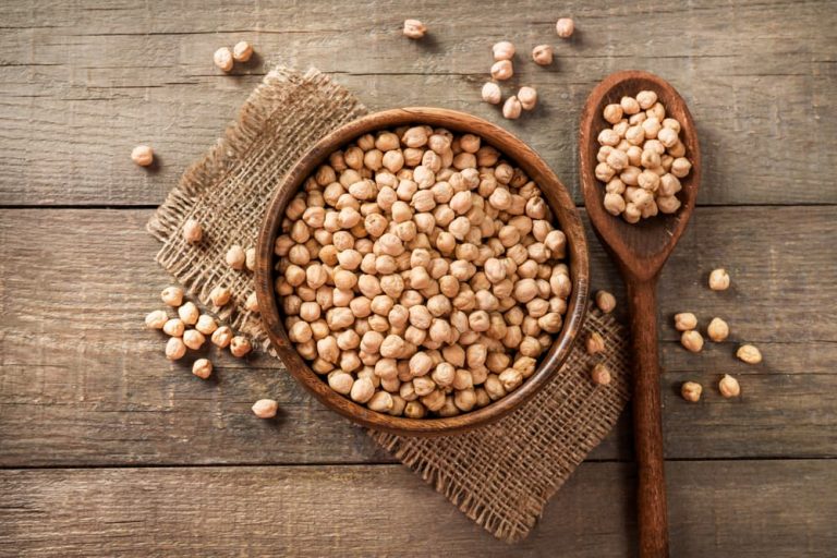 Dried chickpeas on table