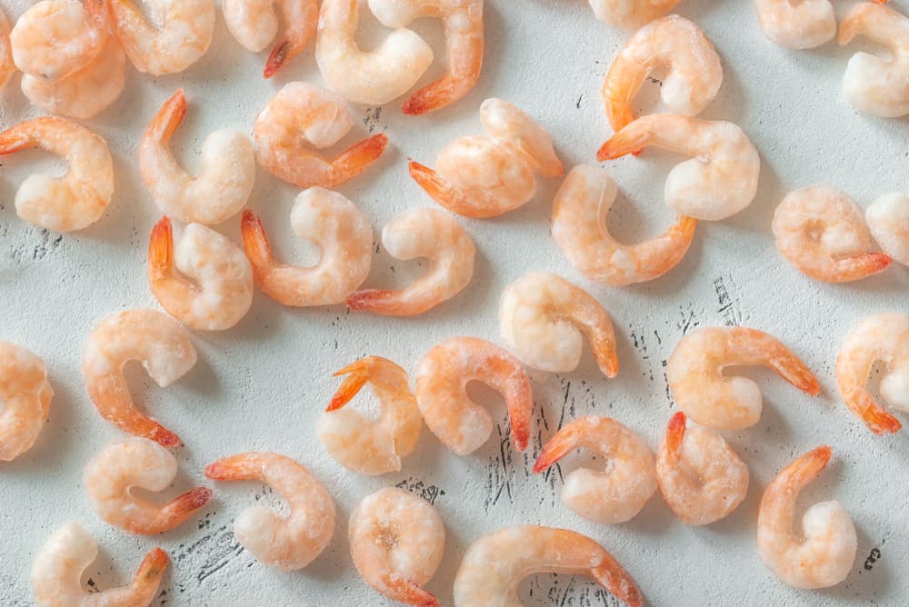 Frozen shrimps on a table