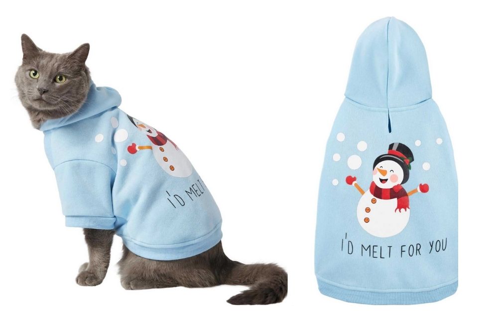 Cat in snowman Christmas sweater