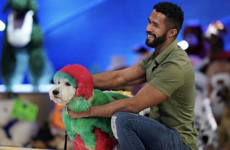 Gabriel and his dog in dog grooming competition